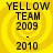 Yellow background with black text reading 'YELLOW TEAM 2009 - 2010' over a spiral pattern, displayed in four identical