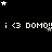 Black background with repeated white text 'i <3 DOMO!!' and scattered white and gray stars in pixelated style.