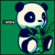 Pixelated panda icon with white face, black ears and limbs, holding green bamboo against a solid teal background.
