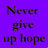 Purple background with dark text reading 'Never give up hope you've failed no matter how many times' in a pixelated font.