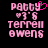 Pixelated pink text on black background with a small heart symbol above the 'y' in 'Patty', showing two states where the heart is present and absent.