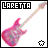 Pixelated pink electric guitar with white background, black 'LARETTA' text at top left, and a small pixel-art symbol in bottom corner.