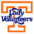 Static pixelated icon featuring a blue mascot figure inside an orange geometric frame with partial text below, all on white background.
