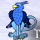 Blue griffin-like creature with yellow beak and tail tip, standing on light blue legs against gray background.
