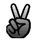 Six pixelated peace sign hand gestures arranged in a , each with distinct color gradients on a gray background