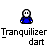Pixelated character in blue shirt with white face and black outline, shown in multiple poses with green-and-red prop, text "Tranquilizer dart" below.
