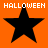 Four identical black stars on orange background with 'HALLOWEEN' text above each star, displayed in a