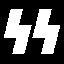 Static 64x64 pixel icon featuring two white stylized lightning bolts on a black background, rendered with blocky pixelation and no additional details or text.