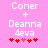 Pixelated text and heart symbols on a pink background with two identical static frames showing 'Coner + Deanna 4eva' and five red hearts.