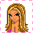 Pixelated cartoon woman with long blonde hair and blue eyes, displayed in a with text and symbols