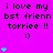 Pixelated text and symbols on a bright pink background with cyan accents, showing repeated phrases and heart variations.