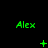 Green text 'Alex' on black background with animated green symbols changing across frames.
