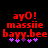 Red pixelated text 'ayO! massie bayy.bee' with purple asterisks on black background, two identical frames side-by-side.