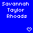 Blue background displays repeated white text "Savannah Taylor Rhoads" with heart and arrow symbols in pixelated style.