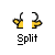 A contact sheet of two identical animated frames showing a yellow stick figure with white hands and black outlines, each frame labeled "Split" below the icon.