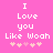 Pixelated text on a pink background reads "I Love you Like Woah" with five small hearts below, displayed in two identical side-by-side