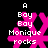 A pink pixelated starburst shape with white text reading "A Boy Boy Monique rocks" on a black background, shown in four variations.
