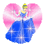 Pixelated heart-shaped icon with pink gradient background, featuring a character in blue gown and yellow hair holding hands.