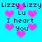 Pixelated cyan background with repeated pink heart symbols and dark blue text reading "Lizzy Lu I heart You" in a pattern