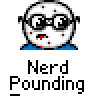 A 4x3 contact sheet of a pixel art animation featuring a cartoon character with glasses, acne spots, and blood on his face performing various actions while the text "Nerd Pounding" appears below each frame.