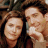 A 48x48 pixel animated contact sheet showing two frames of a Friends-themed buddy icon with Jennifer Aniston as Rachel Green and Matthew Perry as Chandler Bing on the left, alongside green text reading "Original Icons .com" on a dark green background.