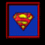 Six pixelated Superman S emblems in diamond shape with red and yellow colors, each framed differently against blue backgrounds.