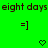 Green background with repeated 'eight days' text and smiley faces, transitioning from hollow to solid hearts.