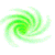 Six green spiral vortex animations arranged in two of three on a white background, each showing distinct rotational phases