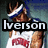 Pixelated image of a person wearing a white tank top with red text, blue headband, and brown hair, with the word 'Iverson' overlaid in large white letters on a black bar.