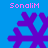 Four purple snowflake-shaped icons arranged in a on a blue background, each with 'Sonalim' text above or below in pink pixelated font