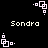 Pixelated white geometric shapes and text on black background, with multiple instances of 'Sondra' in pixel font.