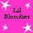 Bright pink background with white star shapes and black text reading "Lil Blondies" in two