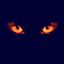 Animated sequence of orange glowing eyes on dark blue background, transitioning from wide open to closed and back to half-closed.