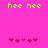Bright pink background with green 'hee hee' text at top and two of red heart icons below, each containing five hearts in varying shades