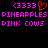 Pixelated text and symbols in bright pink and red on black background, with repeated phrases and a heart symbol.
