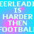 Pixelated text repeats 'CHEERLEADER IS HARDER THEN FOOTBALL' in a pattern on blue and pink gradient background
