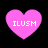 Four pink heart-shaped icons with white text "ILUSM" on a black background, arranged in a