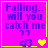Pixelated purple background with blue text reading "Falling... will you catch me ??" and a blue emoticon, surrounded by yellow border with animated heart symbols changing across frames.