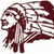 Pixelated profile of a figure with long hair and feathered headdress, rendered in maroon and white tones on white background.