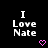 Black background with white pixelated text "I Love Nate" and a pink heart symbol below the text.