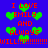 Blue background with red text reading 'I LOVE EMILY AND ALWAYS WILL!!!!!!!!' and green heart shapes scattered throughout.