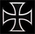 A white Iron Cross symbol on a black background with pixelated edges and no additional text or elements.