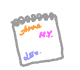 A spiral-bound notepad with handwritten text in orange, pink, and blue ink on a white background.