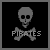 Pixelated skull and crossbones icon with 'PIRATES' text below, displayed in multiple color variations across a