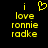Yellow pixelated text on black background reads 'i love ronnie radke' with a heart symbol above the 'i'.
