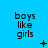 Blue background with repeated 'boys like girls' text in black, each containing a distinct small symbol