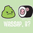 Pixelated green blob with simple facial features and a sushi roll icon on a light green background with white text below.