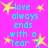 A static image with a bright pink background displays repeated cyan text "love always ends with a tear" surrounded by yellow stars.