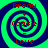 Four identical spiral patterns with green and dark blue swirls, each containing red text reading 'Brody + Cassie = Love' in a pixelated font.