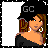 Pixel art contact sheet showing four frames of an animated icon featuring a woman in various poses with text and accessories.